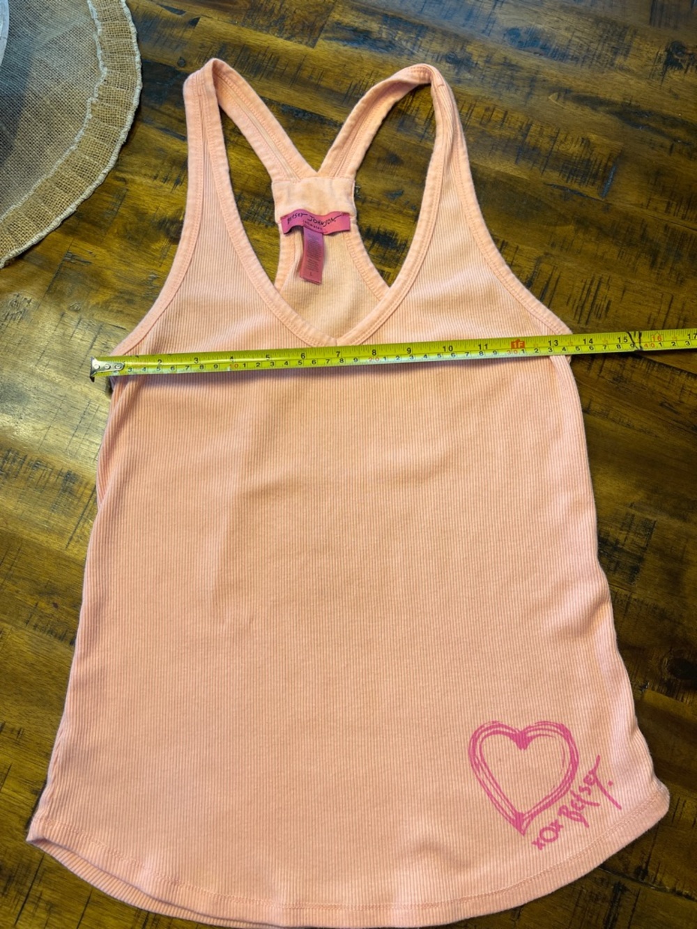Betsey Johnson Peach Pink Ribbed Racerback Tank with Heart Logo